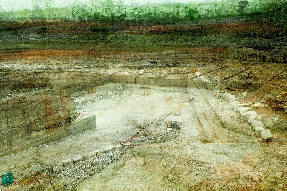 Photo collage depicting rock quarry by Elena Dorfman.